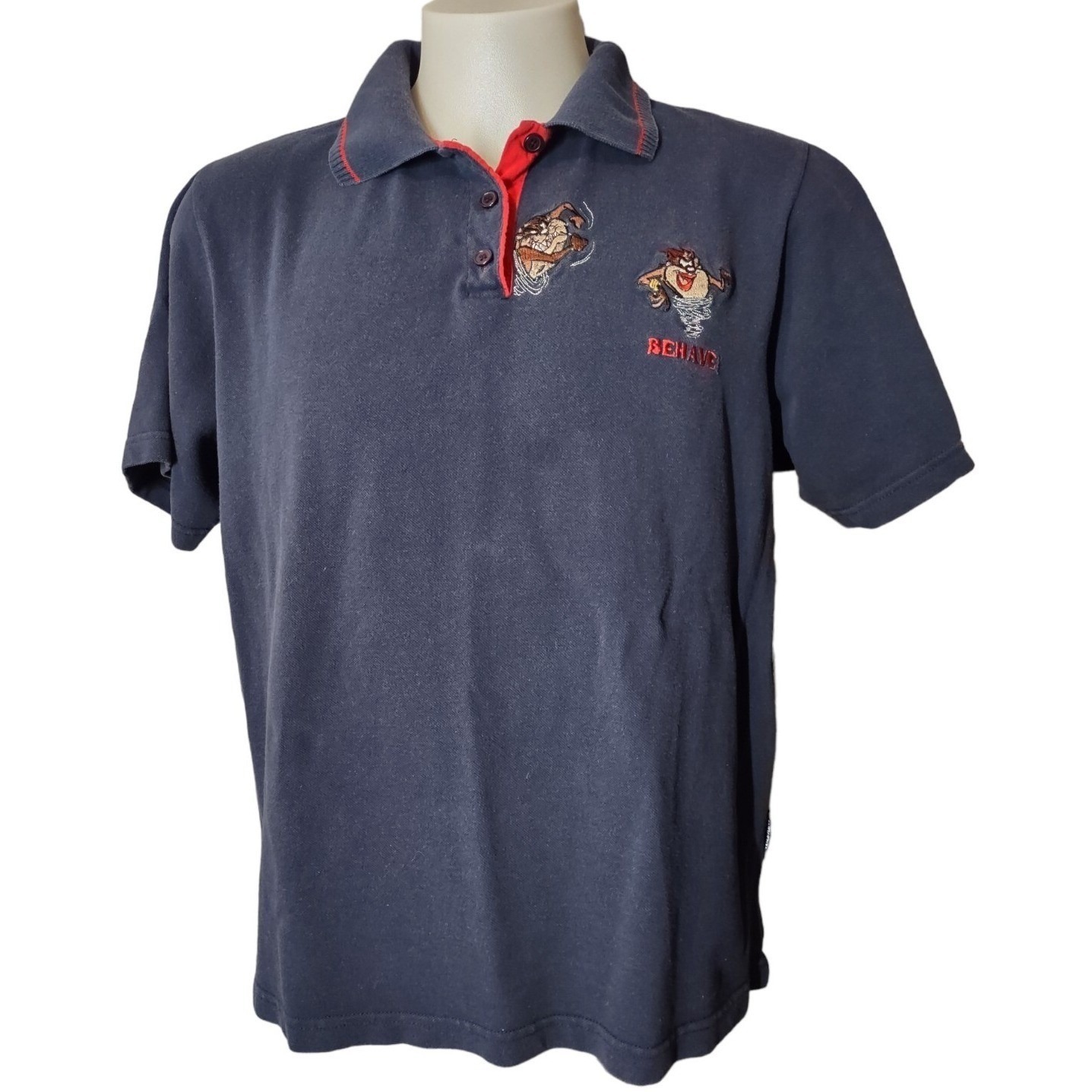 Looney Tunes Polo Shirt Women's Taz Retro Streetwear Navy Blue Embroidered Logo